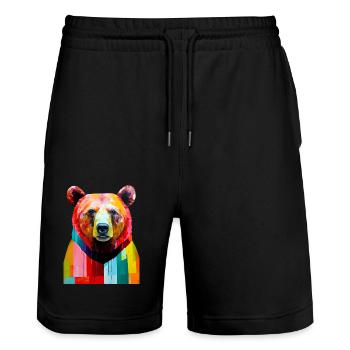 Bärentierkunst #bear - Stanley/Stella Unisex Bio Joggingshorts Trainer  - Schwarz - Vorne - Nik (191cm) & Marisol (170cm)