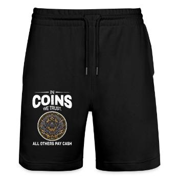 Numismatique de collection de pièces de monnaie - Short de jogging bio TRAINER Stanley/Stella unisexe - noir - Devant - Nik (191cm) & Marisol (170cm)