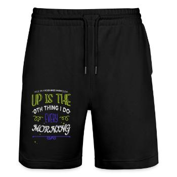 funny sayings cool awesome happy - Stanley/Stella Unisex Bio Joggingshorts Trainer  - Schwarz - Vorne - Nik (191cm) & Marisol (170cm)