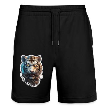 tigre tattoo cyberpunk robot - Short de jogging bio TRAINER Stanley/Stella unisexe - noir - Devant - Nik (191cm) & Marisol (170cm)