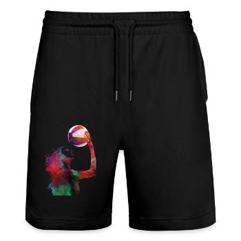 Volleyball sport #volleyball - Stanley/Stella Trainer Unisex Organic Jogging Shorts - black - Front - Nik (191cm) & Marisol (170cm)