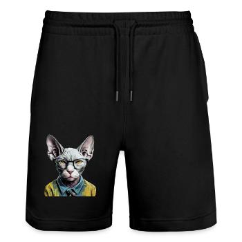 Hipster-Katze Ziggy - Stanley/Stella Unisex Bio Joggingshorts Trainer  - Schwarz - Vorne - Nik (191cm) & Marisol (170cm)