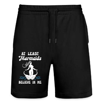 At Least Mermaids Believe in Me - Stanley/Stella Unisex Bio Joggingshorts Trainer  - Schwarz - Vorne - Nik (191cm) & Marisol (170cm)