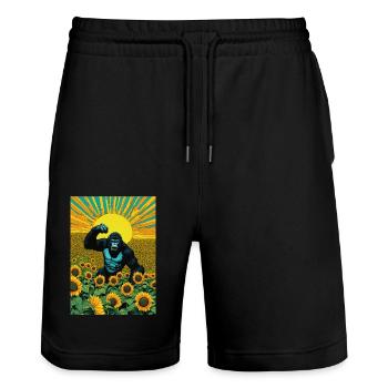 Sunflowers - Stanley/Stella Trainer Unisex Organic Jogging Shorts - black - Front - Nik (191cm) & Marisol (170cm)