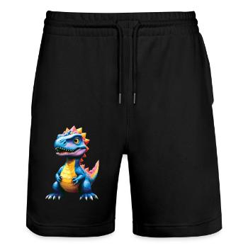 Dino, Dinosaurier, individuellen Text, gestalten - Stanley/Stella Unisex Bio Joggingshorts Trainer  - Schwarz - Vorne - Nik (191cm) & Marisol (170cm)