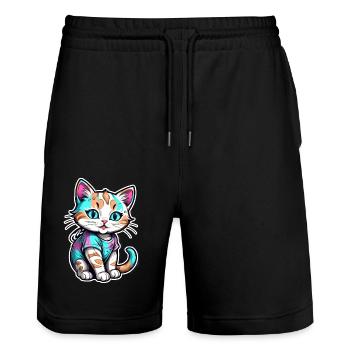 Kawaii Aquarell Katze - Stanley/Stella Unisex Bio Joggingshorts Trainer  - Schwarz - Vorne - Nik (191cm) & Marisol (170cm)