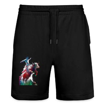Rodeo sport #rodeo - Stanley/Stella Trainer Unisex Organic Jogging Shorts - black - Front - Nik (191cm) & Marisol (170cm)