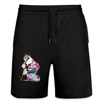 Eishockeyspieler #hockey #sport - Stanley/Stella Unisex Bio Joggingshorts Trainer  - Schwarz - Vorne - Nik (191cm) & Marisol (170cm)