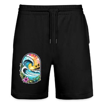 Surfen Strand Palme Sonnenschein Urlaub - Stanley/Stella Unisex Bio Joggingshorts Trainer  - Schwarz - Vorne - Nik (191cm) & Marisol (170cm)