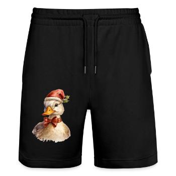 Ente mit Weihnachtsmütze, T-Shirt, Tasse - Stanley/Stella Unisex Bio Joggingshorts Trainer  - Schwarz - Vorne - Nik (191cm) & Marisol (170cm)