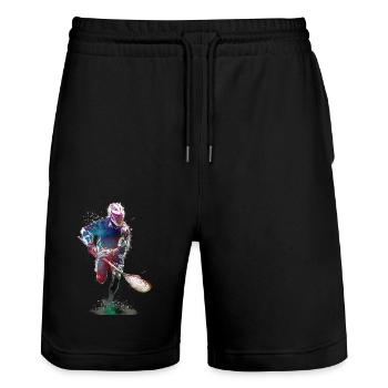 L’art sportif de la crosse #lacrosse #sport - Short de jogging bio TRAINER Stanley/Stella unisexe - noir - Devant - Nik (191cm) & Marisol (170cm)