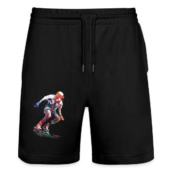 Skateboard #skate #skateboard #sport - Stanley/Stella Unisex Bio Joggingshorts Trainer  - Schwarz - Vorne - Nik (191cm) & Marisol (170cm)
