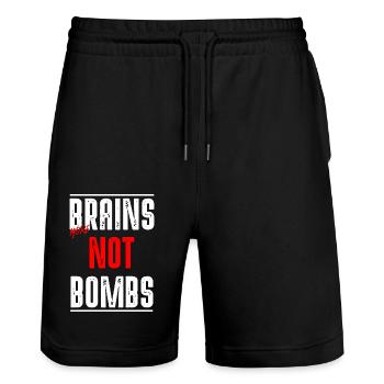 Brains not Bombs - Stanley/Stella Unisex Bio Joggingshorts Trainer  - Schwarz - Vorne - Nik (191cm) & Marisol (170cm)