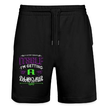 black history african american pride power - Stanley/Stella Unisex Bio Joggingshorts Trainer  - Schwarz - Vorne - Nik (191cm) & Marisol (170cm)