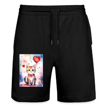 Katze Katze Niedliche Herzkatze - Stanley/Stella Unisex Bio Joggingshorts Trainer  - Schwarz - Vorne - Nik (191cm) & Marisol (170cm)