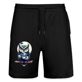 Hibou veilleur de nuit - Short de jogging bio TRAINER Stanley/Stella unisexe - noir - Devant - Nik (191cm) & Marisol (170cm)