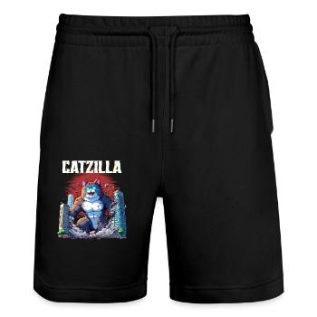 Catzilla Invasion - Short de jogging bio TRAINER Stanley/Stella unisexe - noir - Devant - Nik (191cm) & Marisol (170cm)