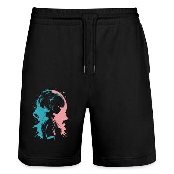 of Aesthetics: Anime Girl Silhouette - Stanley/Stella Trainer Unisex Organic Jogging Shorts - black - Front - Nik (191cm) & Marisol (170cm)