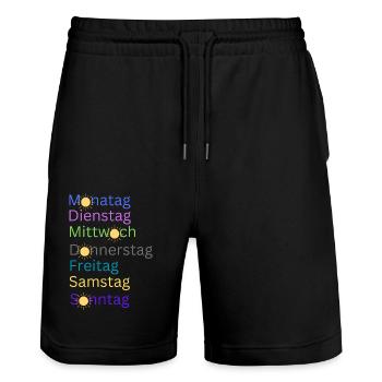 Wochentage - Stanley/Stella Unisex Bio Joggingshorts Trainer  - Schwarz - Vorne - Nik (191cm) & Marisol (170cm)