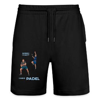 DÉSOLÉ, JE NE PEUX PAS, J’AI DU PADEL - Short de jogging bio TRAINER Stanley/Stella unisexe - noir - Devant - Nik (191cm) & Marisol (170cm)