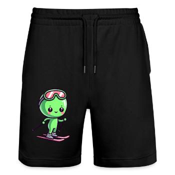 Cute Alien Skiers and UFO - Funny Comic Adventure - Stanley/Stella Trainer Unisex Organic Jogging Shorts - black - Front - Nik (191cm) & Marisol (170cm)