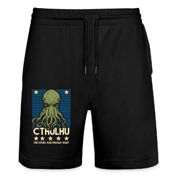 Cthulhu! Die Sterne stehen endlich richtig! - Stanley/Stella Unisex Bio Joggingshorts Trainer  - Schwarz - Vorne - Nik (191cm) & Marisol (170cm)