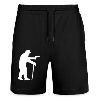 Gangster Pensioner Grandpa Old Man Walking Stick Gun - Stanley/Stella Trainer Unisex Organic Jogging Shorts - black - Front - Nik (191cm) & Marisol (170cm)
