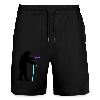 Grandpa robber silhouette with walking stick and gun - Stanley/Stella Trainer Unisex Organic Jogging Shorts - black - Front - Nik (191cm) & Marisol (170cm)