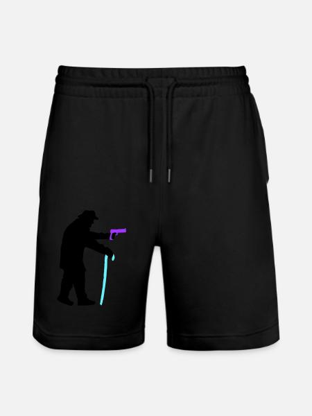 Grandpa robber silhouette with walking stick and gun - Stanley/Stella Trainer Unisex Organic Jogging Shorts - black