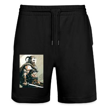 Wikinger 2 - Stanley/Stella Unisex Bio Joggingshorts Trainer  - Schwarz - Vorne - Nik (191cm) & Marisol (170cm)