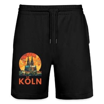 Cologne « Cathédrale de Cologne » - Short de jogging bio TRAINER Stanley/Stella unisexe - noir - Devant - Nik (191cm) & Marisol (170cm)