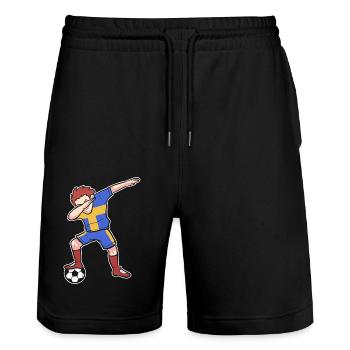 Schweden Schwedisch Fußball - Stanley/Stella Unisex Bio Joggingshorts Trainer  - Schwarz - Vorne - Nik (191cm) & Marisol (170cm)