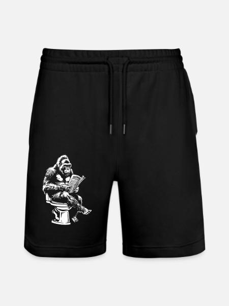 Thoughtful gorilla reading newspaper - Stanley/Stella Trainer Unisex Organic Jogging Shorts - black