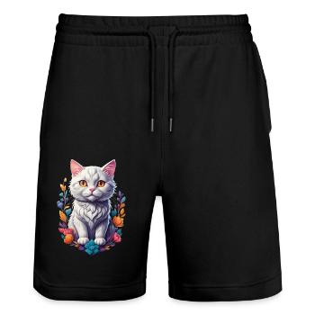 Kitten - Stanley/Stella Trainer Unisex Organic Jogging Shorts - black - Front - Nik (191cm) & Marisol (170cm)