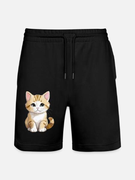 Sitting Cat - Stanley/Stella Unisex Bio Joggingshorts Trainer - Schwarz