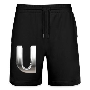 Chrome ,, U " Metallic - Stanley/Stella Trainer Unisex Organic Jogging Shorts - black - Front - Nik (191cm) & Marisol (170cm)