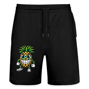 Pineapple Fruit Fruity Summer Cool Cute Cartoon - Stanley/Stella Trainer Unisex Organic Jogging Shorts - black - Front - Nik (191cm) & Marisol (170cm)