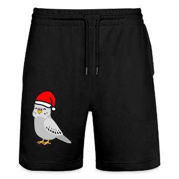 Christmas - Festive Gray Budgie - Stanley/Stella Trainer Unisex Organic Jogging Shorts - black - Front - Nik (191cm) & Marisol (170cm)