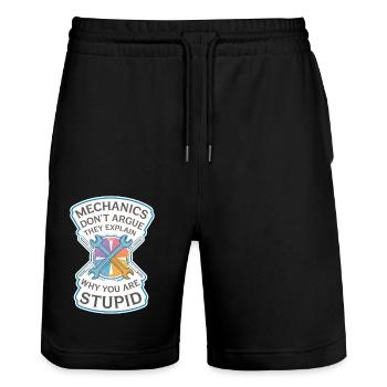 Mechanics Explain Why You Are Stupid 8 - Stanley/Stella Unisex Bio Joggingshorts Trainer  - Schwarz - Vorne - Nik (191cm) & Marisol (170cm)