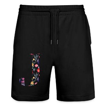 Personalisierter Blumenbrief j - Geschenkidee - Stanley/Stella Unisex Bio Joggingshorts Trainer  - Schwarz - Vorne - Nik (191cm) & Marisol (170cm)