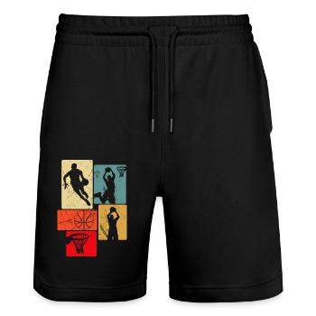 Basketball im Retro-Stil - Stanley/Stella Unisex Bio Joggingshorts Trainer  - Schwarz - Vorne - Nik (191cm) & Marisol (170cm)