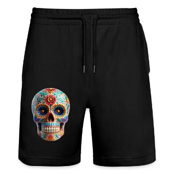 Sugar Skull - Stanley/Stella Trainer Unisex Organic Jogging Shorts - black - Front - Nik (191cm) & Marisol (170cm)