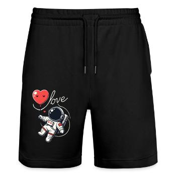 Astronaut holding a heart balloon - Stanley/Stella Trainer Unisex Organic Jogging Shorts - black - Front - Nik (191cm) & Marisol (170cm)