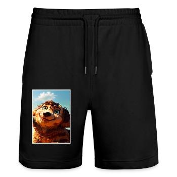 Ein braun-roter Welpe. - Stanley/Stella Unisex Bio Joggingshorts Trainer  - Schwarz - Vorne - Nik (191cm) & Marisol (170cm)