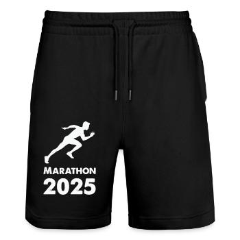 Marathon 2025 - Short de jogging bio TRAINER Stanley/Stella unisexe - noir - Devant - Nik (191cm) & Marisol (170cm)