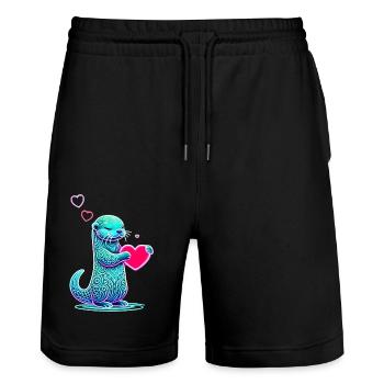 Neon Otter - Stanley/Stella Unisex Bio Joggingshorts Trainer  - Schwarz - Vorne - Nik (191cm) & Marisol (170cm)