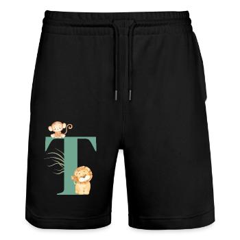 Letter t green jungle animals - Stanley/Stella Trainer Unisex Organic Jogging Shorts - black - Front - Nik (191cm) & Marisol (170cm)