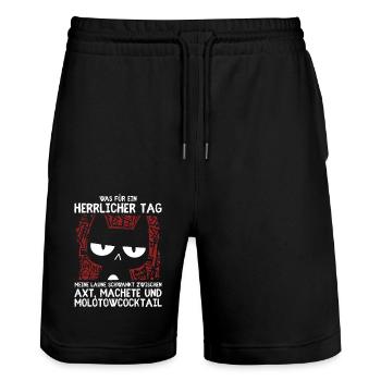 Wortlose Verachtung im Katzenformat schwarz & böse - Stanley/Stella Unisex Bio Joggingshorts Trainer  - Schwarz - Vorne - Nik (191cm) & Marisol (170cm)