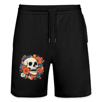 Pop Art Skull with Colorful Flowers - Stanley/Stella Trainer Unisex Organic Jogging Shorts - black - Front - Nik (191cm) & Marisol (170cm)