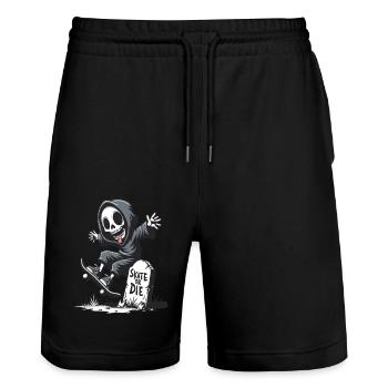 Skate or Die – Grim Reaper on a skateboard - Stanley/Stella Trainer Unisex Organic Jogging Shorts - black - Front - Nik (191cm) & Marisol (170cm)